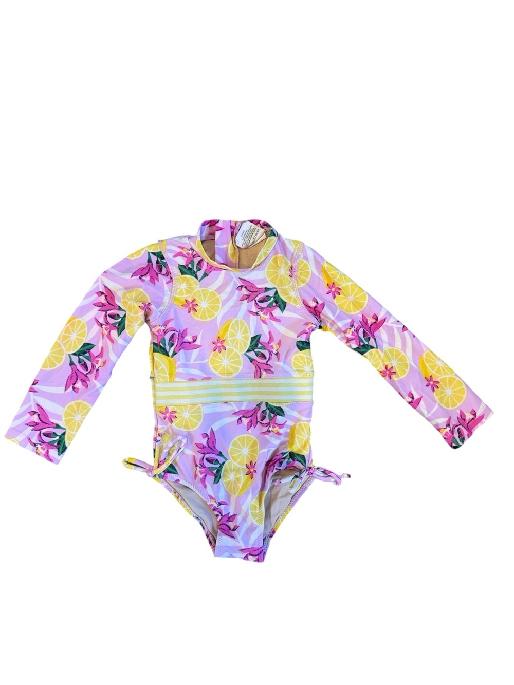 Shadecritters Kids Long Sleeve One-Piece Swimsuit in Pink Lemon Print